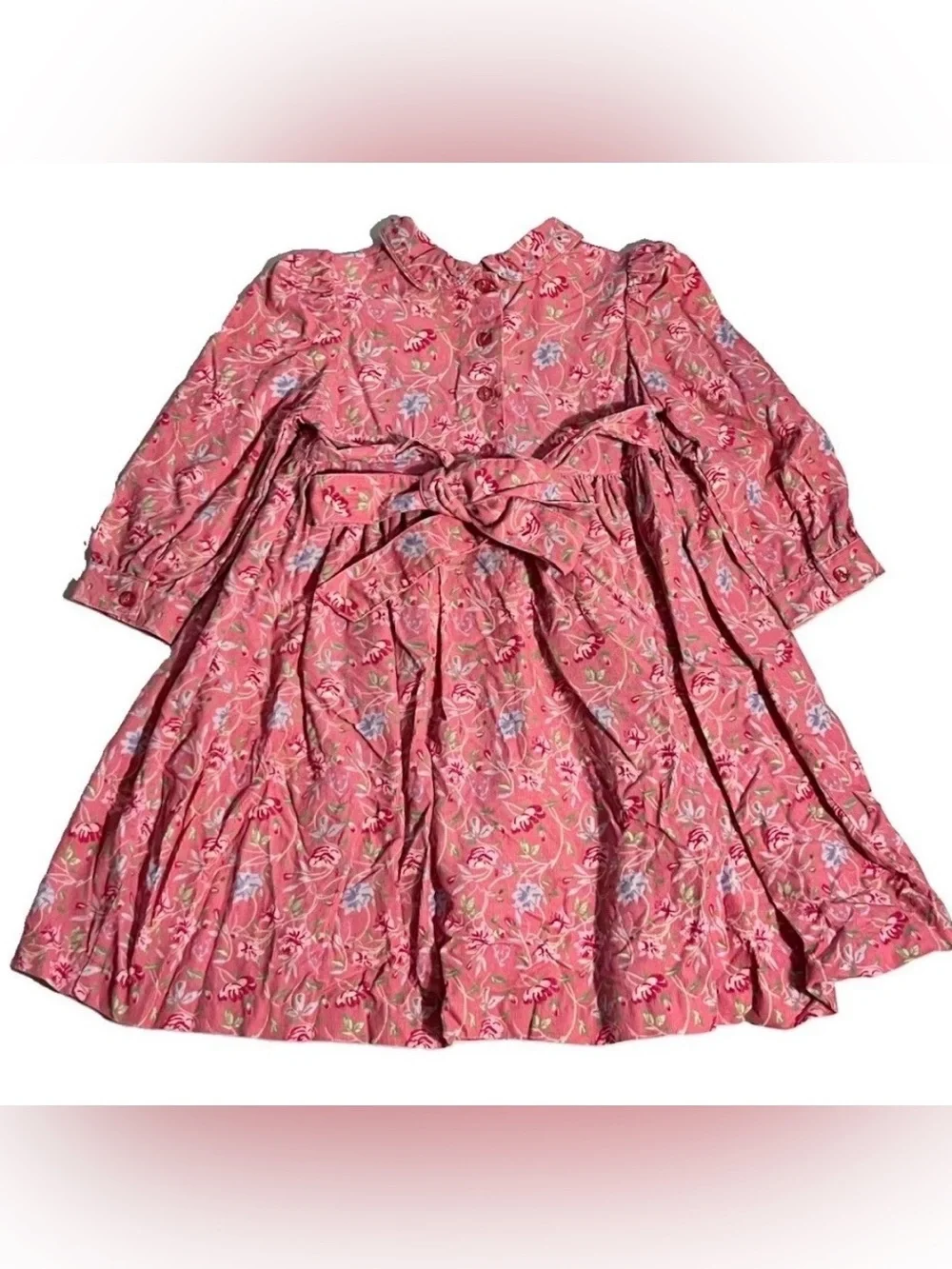 Laura Ashley Collared Pink Girls, Long Sleeve Floral Dress, 3T, Vintage
